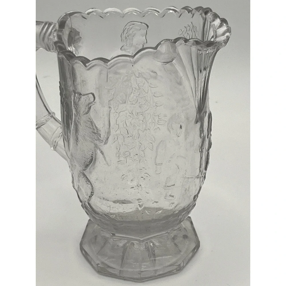 Vintage Little Red Riding Hood Clear Glass Pitcher Embossed Fairytale Creamer